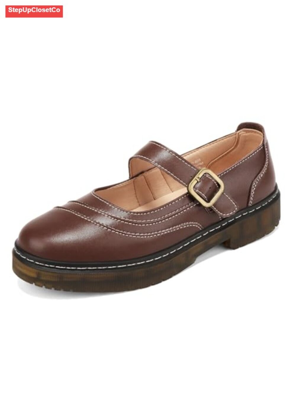 Women's Mary Jane Flats Genuine Leather Adjustable Strap Comfortable Dress Shoes